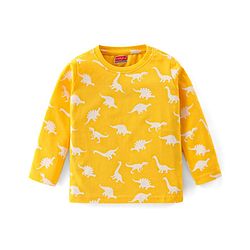 Babyhug Cotton Knit Full Sleeves Dino Printed Night Suit - Yellow