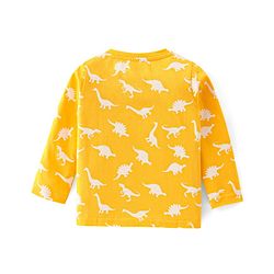 Babyhug Cotton Knit Full Sleeves Dino Printed Night Suit - Yellow