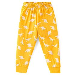 Babyhug Cotton Knit Full Sleeves Dino Printed Night Suit - Yellow