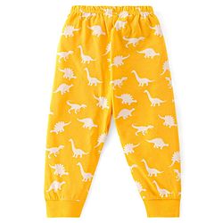 Babyhug Cotton Knit Full Sleeves Dino Printed Night Suit - Yellow