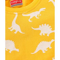 Babyhug Cotton Knit Full Sleeves Dino Printed Night Suit - Yellow