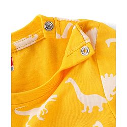 Babyhug Cotton Knit Full Sleeves Dino Printed Night Suit - Yellow