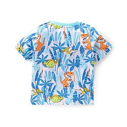 Babyhug 100% Cotton Knit Single Jersey Dungaree and Half Sleeves T-Shirt Set Dino Print - Blue