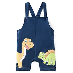 Babyhug 100% Cotton Knit Single Jersey Dungaree and Half Sleeves T-Shirt Set Dino Print - Blue