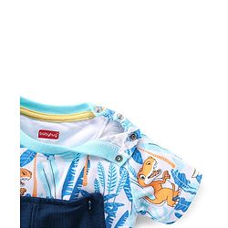 Babyhug 100% Cotton Knit Single Jersey Dungaree and Half Sleeves T-Shirt Set Dino Print - Blue