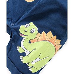 Babyhug 100% Cotton Knit Single Jersey Dungaree and Half Sleeves T-Shirt Set Dino Print - Blue