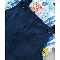 Babyhug 100% Cotton Knit Single Jersey Dungaree and Half Sleeves T-Shirt Set Dino Print - Blue