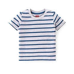 Babyhug 100% Cotton Knit Dungaree & Half Sleeves T-Shirt Set Striped & Crocodile Print - Blue & White