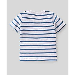 Babyhug 100% Cotton Knit Dungaree & Half Sleeves T-Shirt Set Striped & Crocodile Print - Blue & White