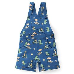 Babyhug 100% Cotton Knit Dungaree & Half Sleeves T-Shirt Set Striped & Crocodile Print - Blue & White