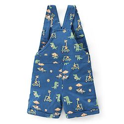 Babyhug 100% Cotton Knit Dungaree & Half Sleeves T-Shirt Set Striped & Crocodile Print - Blue & White