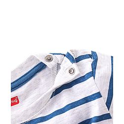 Babyhug 100% Cotton Knit Dungaree & Half Sleeves T-Shirt Set Striped & Crocodile Print - Blue & White