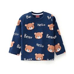 Babyhug Single Jersey Knit Full Sleeves Teddy Printed Night Suit - Navy Blue