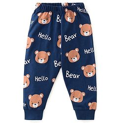 Babyhug Single Jersey Knit Full Sleeves Teddy Printed Night Suit - Navy Blue