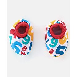 Babyhug 100% Cotton Knit Cap Mittens & Booties Set Numbers Print - Red & White
