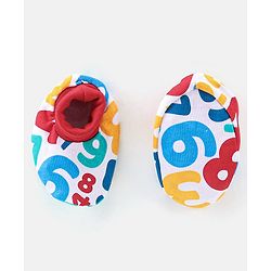 Babyhug 100% Cotton Knit Cap Mittens & Booties Set Numbers Print - Red & White