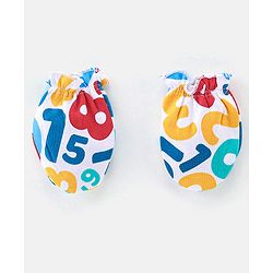 Babyhug 100% Cotton Knit Cap Mittens & Booties Set Numbers Print - Red & White