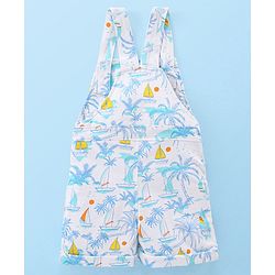 Babyhug Cotton Knit Beach Printed Dungaree with Half Sleeves Inner Tee - Orange Blue & White