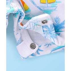 Babyhug Cotton Knit Beach Printed Dungaree with Half Sleeves Inner Tee - Orange Blue & White