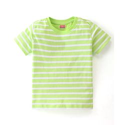 Babyhug 100% Cotton Knit Dungaree & Half Sleeves T-Shirt With Striped & Space Theme Print - Green & Blue