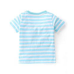 Babyhug 100% Cotton Knit Dungaree & Half Sleeves T-Shirt Set With Penguin Print - Blue & Grey