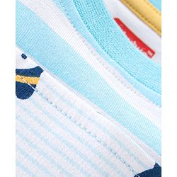 Babyhug 100% Cotton Knit Dungaree & Half Sleeves T-Shirt Set With Penguin Print - Blue & Grey
