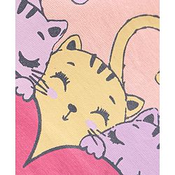 Babyhug Single Jersey Knit Half Sleeves Capri Night Suit Kitty Print - Peach