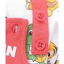 Babyhug Single Jersey Cotton Knit Dungaree with Half Sleeves Inner Tee Croc & Tiger Print - Red
