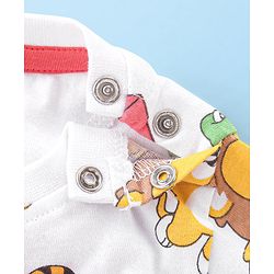 Babyhug Single Jersey Cotton Knit Dungaree with Half Sleeves Inner Tee Croc & Tiger Print - Red