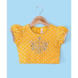 Babyhug Half Sleeves Pattu Pavada Choli & Lehenga with Floral Embroidery - Yellow