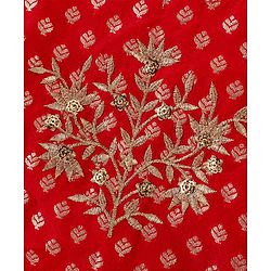 Babyhug Half Sleeves Pattu Pavada Choli & Lehenga with Floral Embroidery - Red