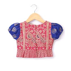Babyhug Half Sleeves Pattu Pavada Choli with Lehenga Set with Bird Embroidery - Blue