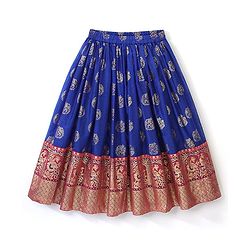 Babyhug Half Sleeves Pattu Pavada Choli with Lehenga Set with Bird Embroidery - Blue