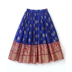 Babyhug Half Sleeves Pattu Pavada Choli with Lehenga Set with Bird Embroidery - Blue