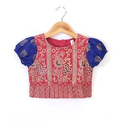 Babyhug Half Sleeves Pattu Pavada Choli with Lehenga Set with Bird Embroidery - Blue