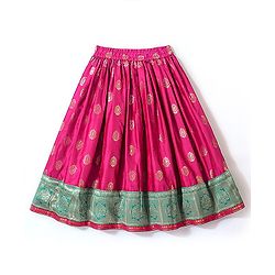 Babyhug Half Sleeves Pattu Pavada Choli with Lehenga Set with  Floral Embroidery - Fuchsia