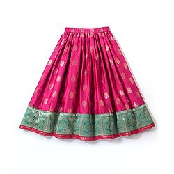 Babyhug Half Sleeves Pattu Pavada Choli with Lehenga Set with  Floral Embroidery - Fuchsia