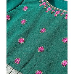 Babyhug Half Sleeves Pattu Pavada Choli with Lehenga Set with  Floral Embroidery - Fuchsia