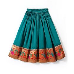 Babyhug Half Sleeves Pattu Pavada Choli with Lehenga Set with  Floral Embroidery - Teal Blue