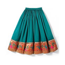 Babyhug Half Sleeves Pattu Pavada Choli with Lehenga Set with  Floral Embroidery - Teal Blue