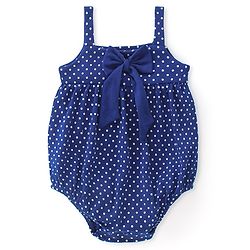Babyhug 100% Cotton Knit Sleeveless Polka Dots Printed Onesie with Bow Applique - Navy Blue