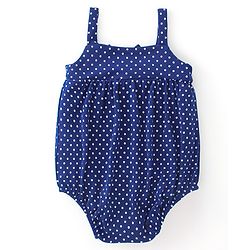 Babyhug 100% Cotton Knit Sleeveless Polka Dots Printed Onesie with Bow Applique - Navy Blue