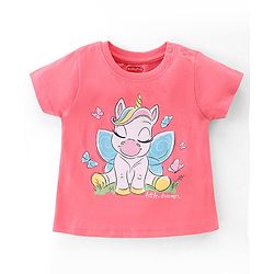 Babyhug Cotton Knit Single Jersey Half Sleeves Capri Night Suit With Unicorn Print - Pink