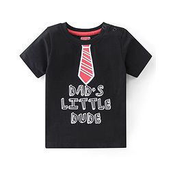 Babyhug 100% Cotton Knit Half Sleeves T-Shirt Text Graphics - Black