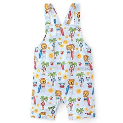 Babyhug 100% Cotton Knit Dungaree & Half Sleeves T-Shirt Set Text & Lion Print - Yellow & Blue