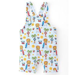 Babyhug 100% Cotton Knit Dungaree & Half Sleeves T-Shirt Set Text & Lion Print - Yellow & Blue