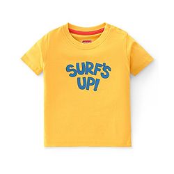 Babyhug 100% Cotton Knit Dungaree & Half Sleeves T-Shirt Set Text & Lion Print - Yellow & Blue