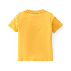 Babyhug 100% Cotton Knit Dungaree & Half Sleeves T-Shirt Set Text & Lion Print - Yellow & Blue