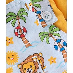 Babyhug 100% Cotton Knit Dungaree & Half Sleeves T-Shirt Set Text & Lion Print - Yellow & Blue