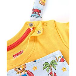 Babyhug 100% Cotton Knit Dungaree & Half Sleeves T-Shirt Set Text & Lion Print - Yellow & Blue